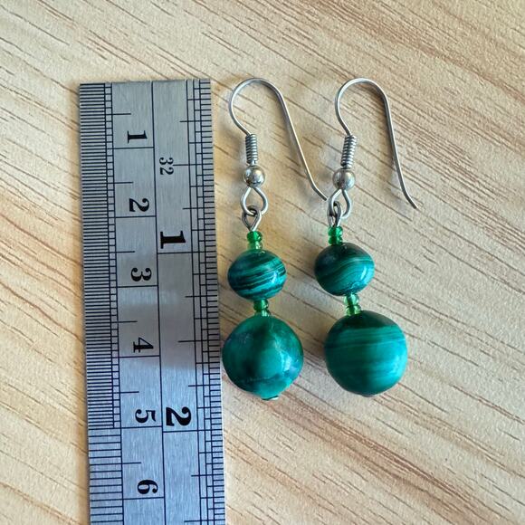 Green Malachite Gemstone Bead Earrings Dangle Lapidary Gem Earthy Forestcore - Picture 10 of 12